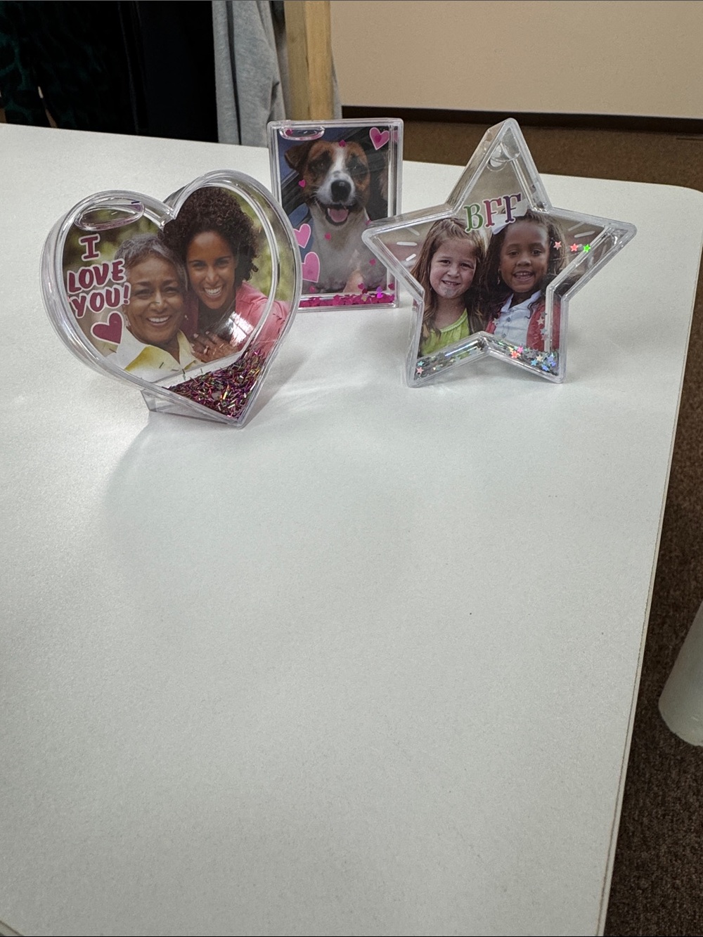 Desk top photo frame snow globe heart star or rectangle. $5 each